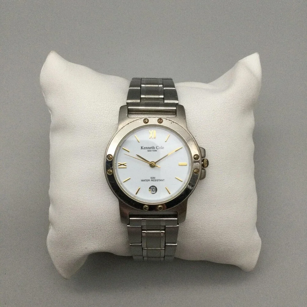 Kenneth Cole Mens Watch 38mm White Dial Steel Date 50M KC0302 New Battery 8